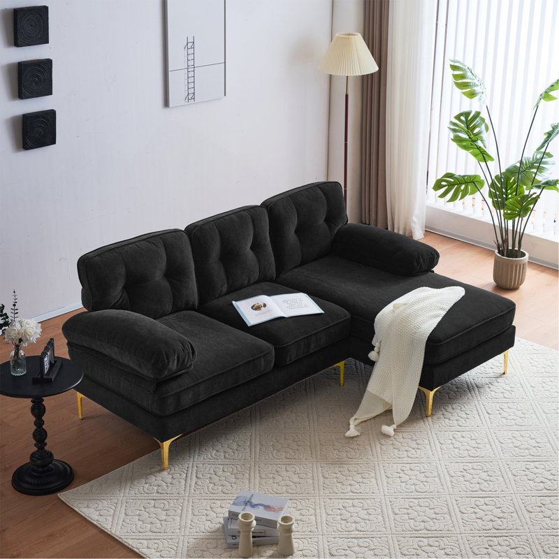 Canapés modulaires modernes en velours de 82,6 po en L pour salon, Noir