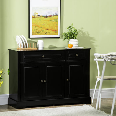 Buffet Sideboard Cabinet, Modern With 2 Drawers And Adjustable Shelves. Black Storage For Yogurt Cups. , Tipping. 46.39" W X 15.5" D 32" H Shelf Drawers, Home Decoration