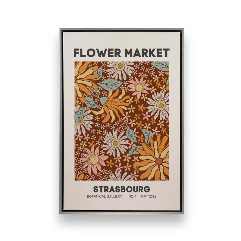 Impression rétro du marché aux fleurs de Strasbourg, Cadre flottant en chrome poli, H 12,75 po x l 8,75 po x P 1,75 po