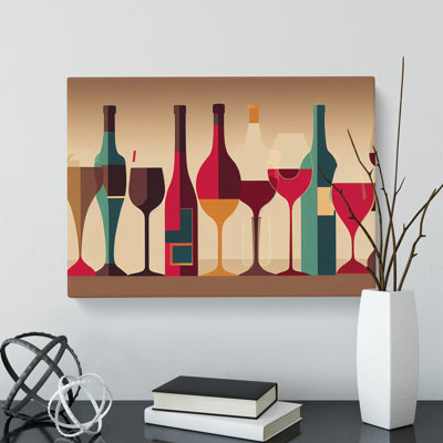 Wine Bottle Retro Art Vol.1 Abstract - Wrapped Canvas