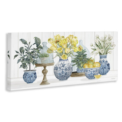 Art mural sur toile, "Tulipes jaunes et fruits citron" par Cindy Jacobs