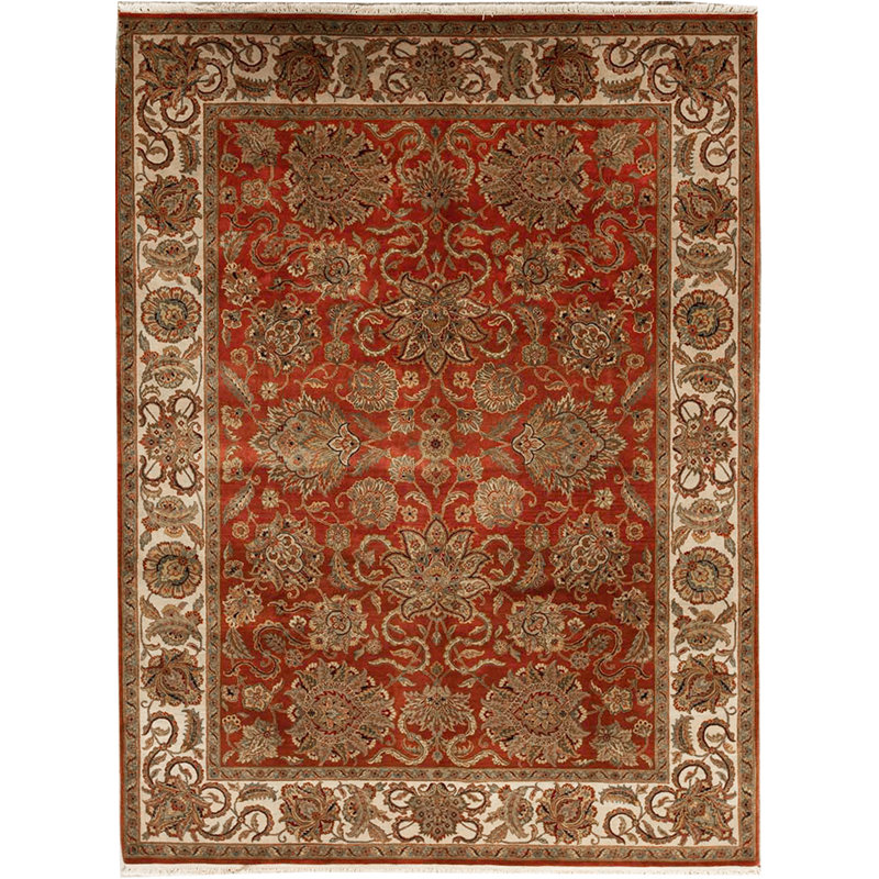 Tapis rouille et ivoire de haute qualité noué à la main