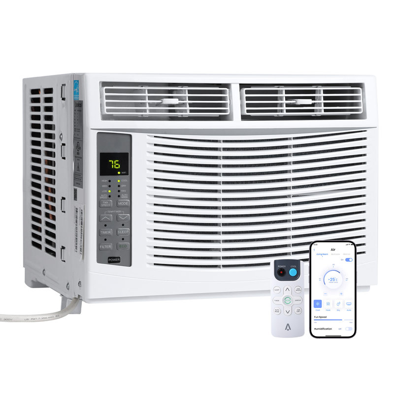 Climatiseur de fenêtre de 6 000 BTU avec télécommande et contrôle d'application, ultra-silencieux et intelligent, refroidit jusqu'à 350 pieds carrés. Pi. Installation facile