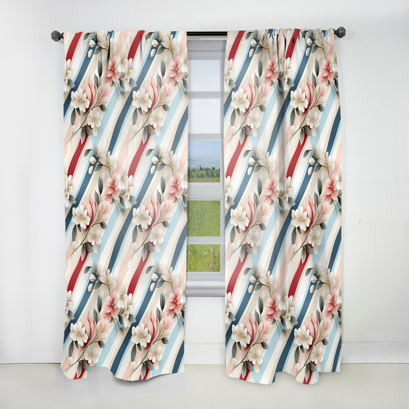 Elegant Floral Striped Pattern - Stripped Curtain - Velvet Room Darkening - 1 panel, 52" W x 90" L