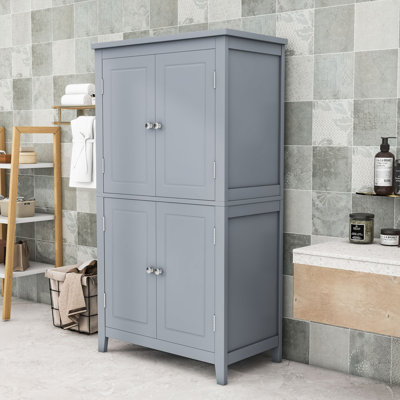 Armoire de rangement élégante pour salle de bain, unité de rangement pour salle de bain, armoire autoportante avec 4 portes, tablettes réglables, tablettes adaptables