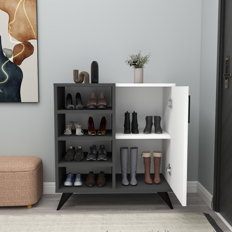 10 Pair Shoe Storage Cabinet, White/Black
