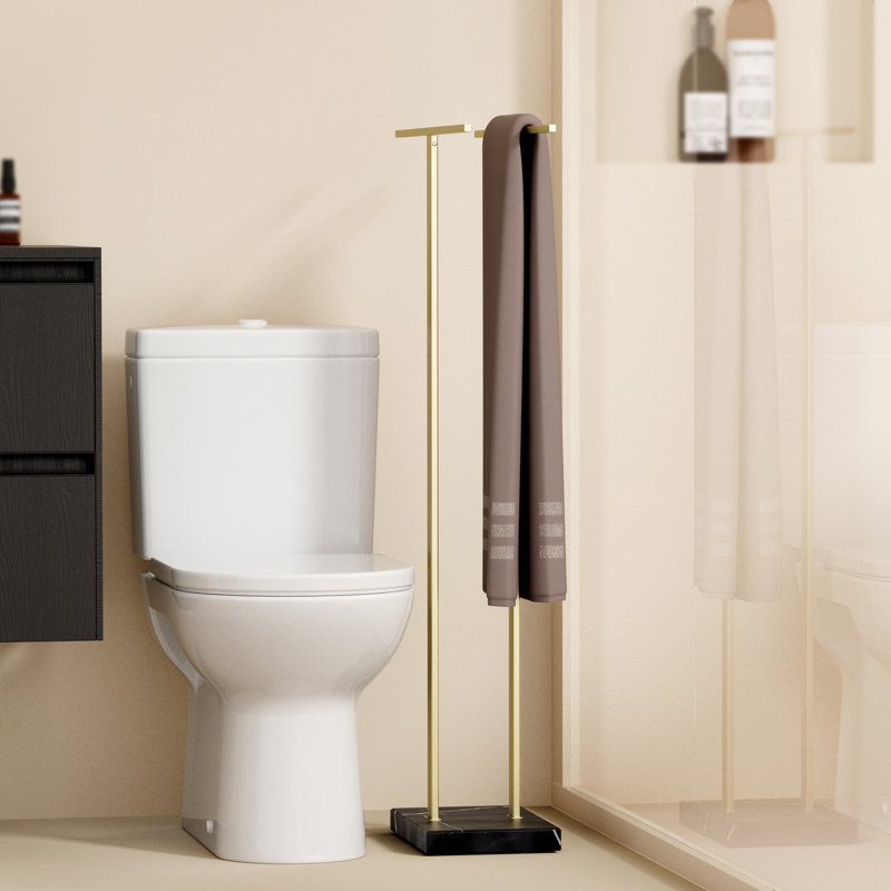 Porte-serviettes sur pied pour salle de bain H 37 po avec base en marbre SUS304, Or brossé / noir brillant