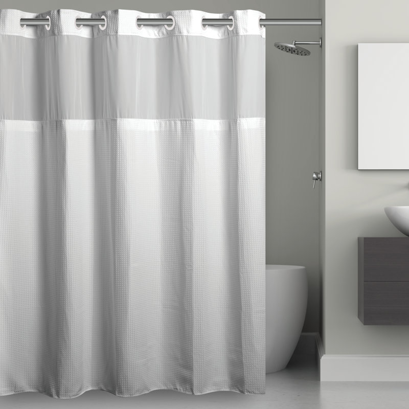 Hookless Microfiber Shower Curtain, 3-in-1 Shower Curtain Includes Fabric Shower Curtain with Sheer Top Window, Flex-on Rings & PEVA Replacement Liner, 71 In Wide x 74 In Long, White