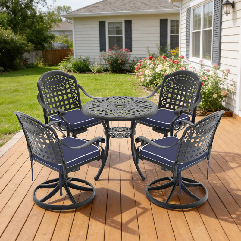 5-Piece All-Weather Cast Aluminum Dining Set, Include 4 Swivel Chairs and 30.71" Round Table With Black Frame