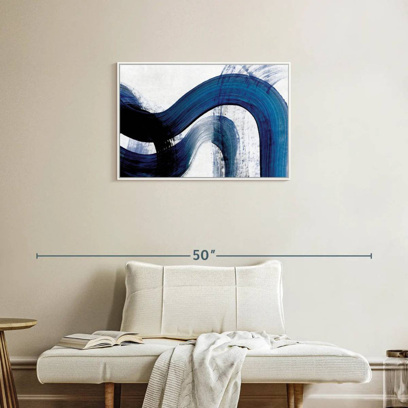 Blue Clota Curves, Cadre flottant blanc, 31 po x 21 po