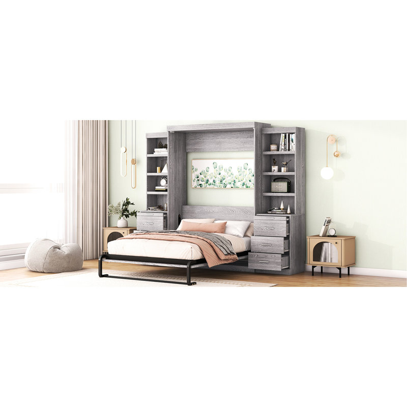Full Size Gray Bed With Versatile Storage Options - & Practical Construction Build Extra Spaces And Drawers Framework
