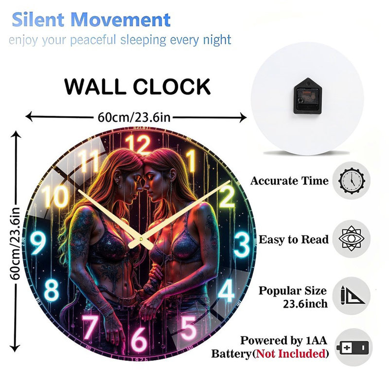 Horloge murale décorative élégante avec des couleurs néon vibrantes et un design unique - Horloge murale moderne en verre de 24 po