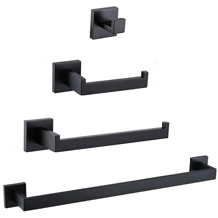 4 - Piece Bathroom Hardware Set Square Towel Holder Set Towel Bar Toilet Paper Holder Towel Hooks