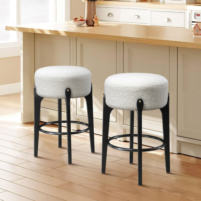 Tabouret Ellie, Boucle blanche / base noire, Tabouret de bar (siège d'une hauteur de 30,10 po)