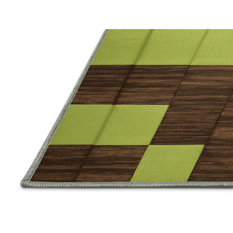 Machine Washable Checkered Green Area Rug, Rectangle 8' x 12'