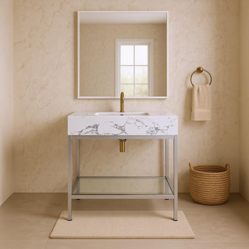 Marmo 30" Single Bathroom Vanity, White, Brushed Chrome