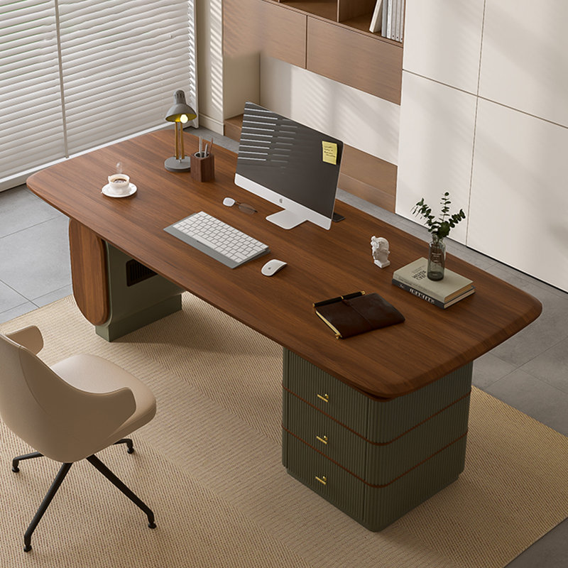 Bureau rectangulaire à 3 tiroirs Brownness + Gun, Gris pistolet, H 29,53 po x l 78,74 po x P 27,56 po