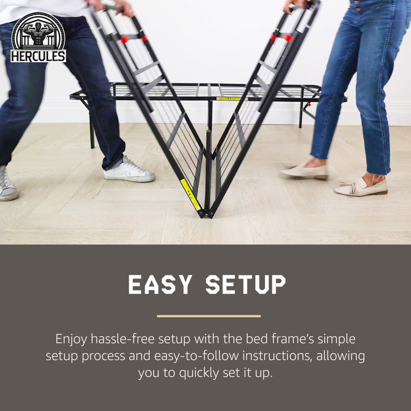 Folding Metal Bed Frame, 14 Inch Platform Mattress Foundation, , King