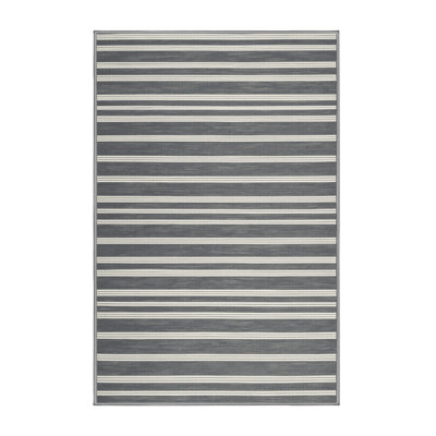 Tapis gris à rayures horizontales lavable à la machine