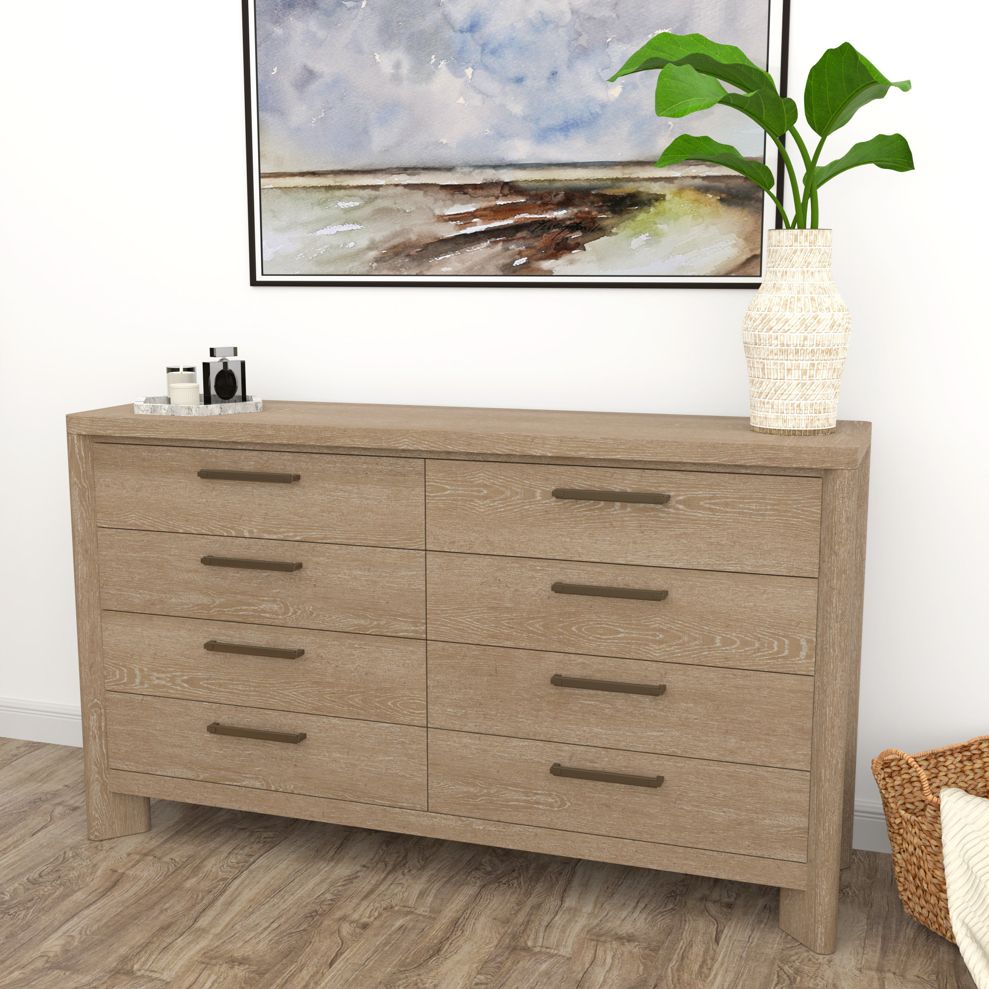 Karcen Solid Wood 64'' 8-Drawer Rustic Dresser