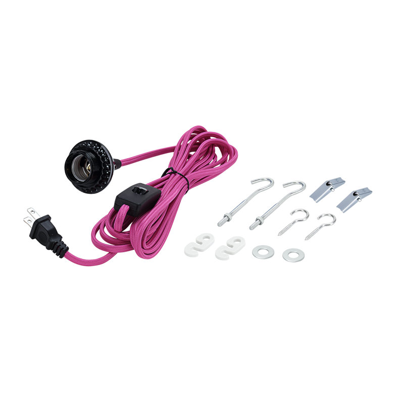 Plug-in Hanging Socket Pendant Fixture Lighting Kit, Pink
