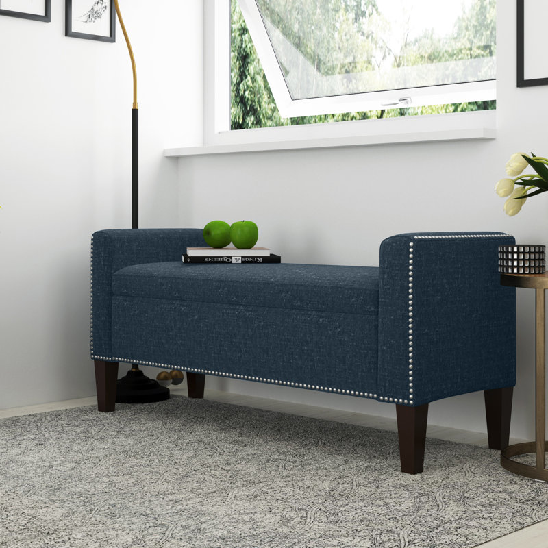 Banc de rangement à couvercle rabattable Hulda, Bleu marine