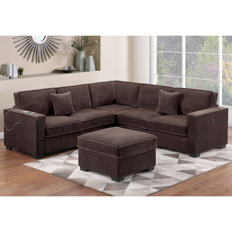 Sal 4-Piece Sectional Set, Chocolate Corduroy