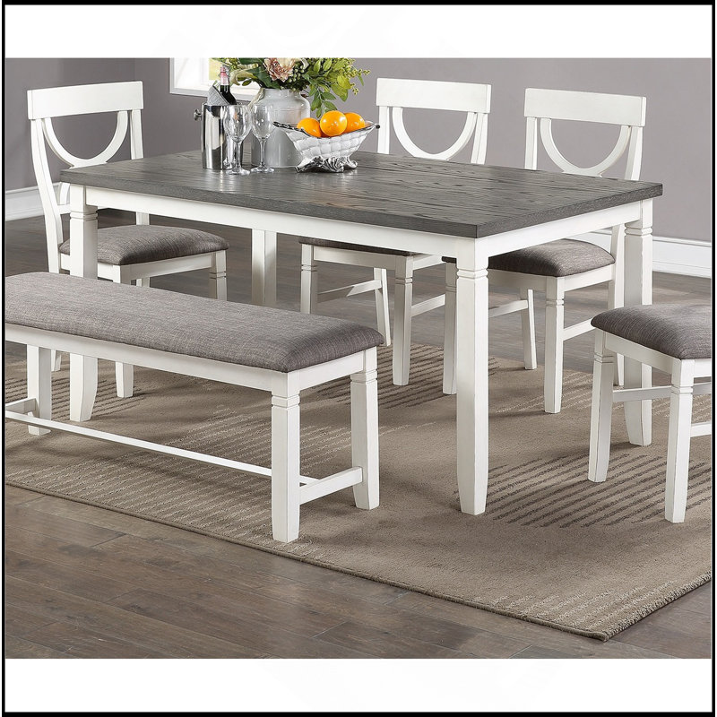 Table de salle à manger 6 pièces avec 4 chaises et un banc en bois d'hévéa