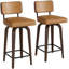 Ensemble de 2 tabourets de bar pivotants caramel, hauteur de comptoir 26 po, similicuir, pieds en noyer, design Mid-Century-1427555619