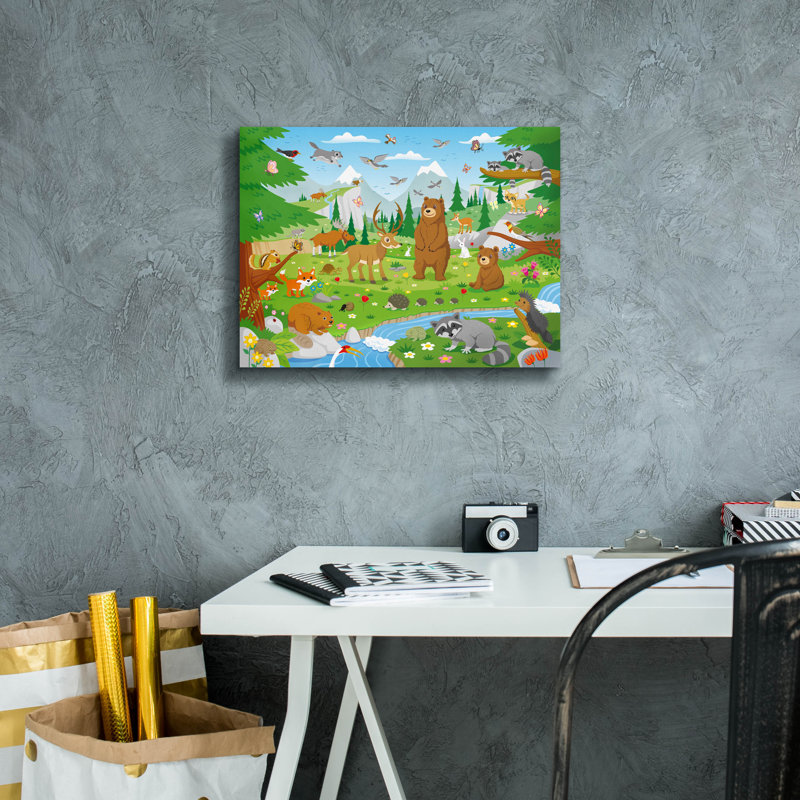 Toile épique Graffiti «Fun With Forest Friends» par DoodleScapes, 16 po x 12 po