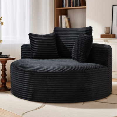 Hartwig Oversized Round Indoor Chaise Lounge Chair, Upholstered Corduroy Deep Seat Cloud Large Sofa Chair, No Assembly Required by Ivy Bronx
