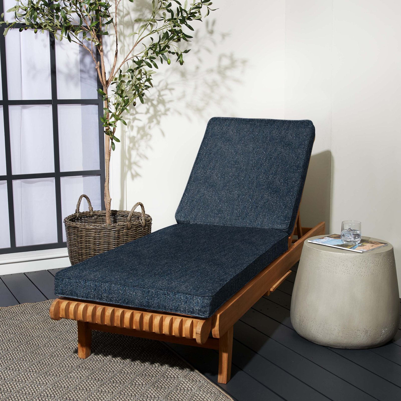 Sunbrella® Seat and Back Cushion, Improve Indigo Sunbrella®, 25" W x 79" D