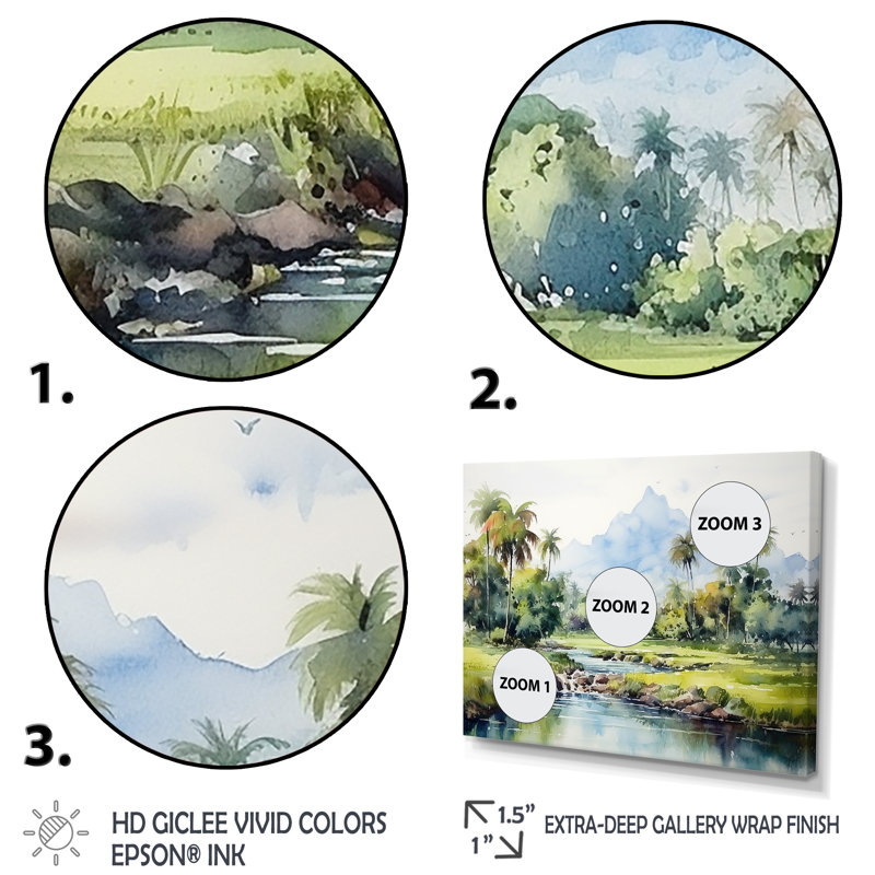 Paysage indonésien - Art mural Indonésie, H 16 po x l 32 po x P 1 po, Cadre flottant doré