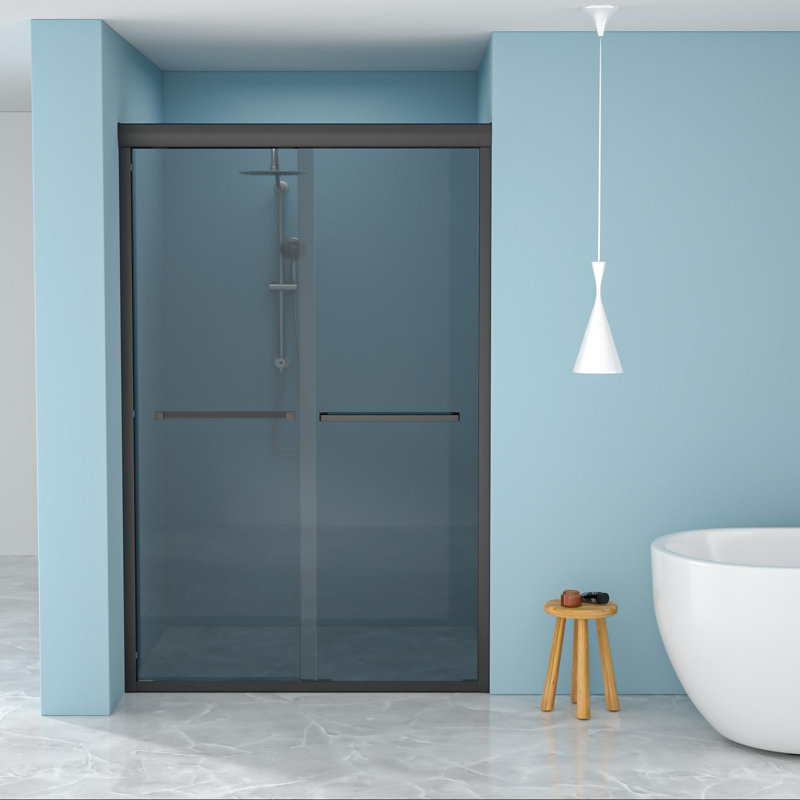 48"W x 76"H Double Sliding Glass Shower Door - 8mm Tempered Glass with 304 Stainless Steel Frame