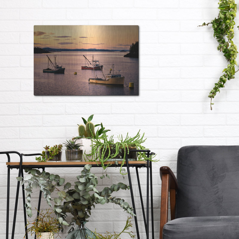 Art mural en métal luxueux «Twilight In The Harbor» par Rick Berk, H 12 po x l 16 po