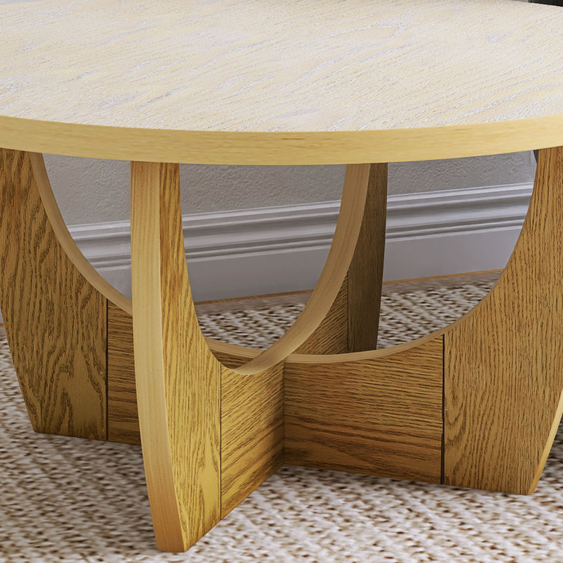 Table basse ronde en bois de chêne, H 17,38 po x l 36 po x P 36 po