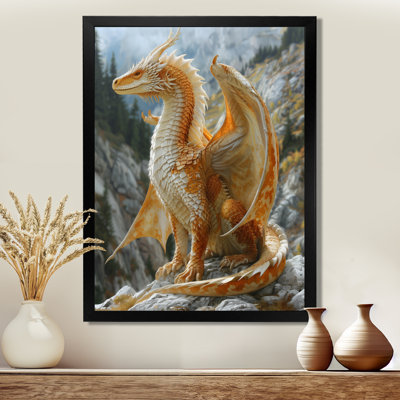 Décoration murale dragon jaune et blanc avec ailes dorées et dragons