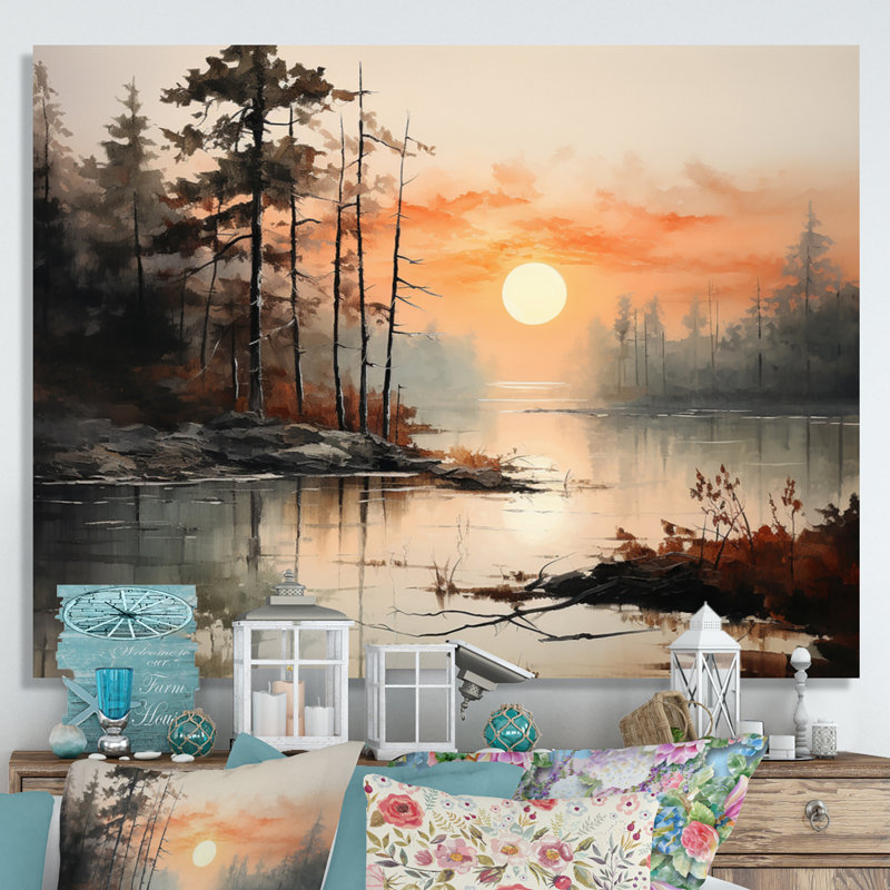«Lake Misty Morning Reflections I - Lakes Lakehouse», art mural sur toile, H 12 po x l 20 po x P 1 po, Toile tendue