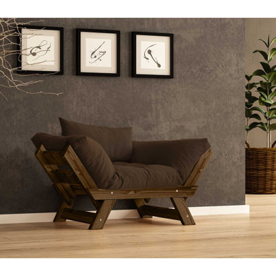 Convertible Pine Wood 1-Seat Outdoor Sofa With Waterproof Linen Cushions