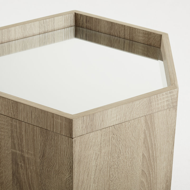 Honeycomb Mirrored Glass Tray Top End Table