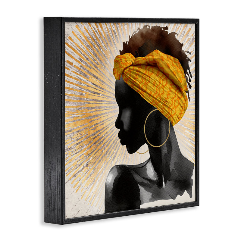 Golden Sunburst Profile, H 17 po x l 17 po, Giclée noire de minuit encadrée