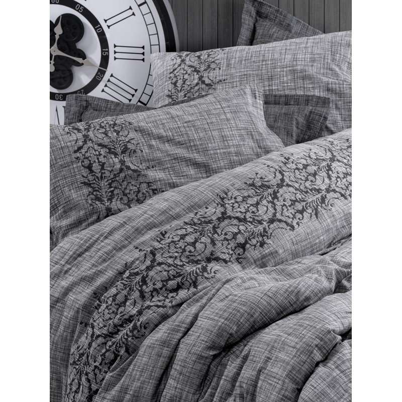 Premium Ranforce Single Quilt Cover Set, 100% Cotton, Grey | Duvet Cover 63 x 87, Flat Sheet 63 x 94, Pillowcase 20 x 28 | Reactive Printing, Envelope Closure, Machine Washable at 104°F, Soft & Durable