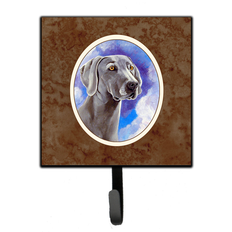Pelin Metal Wall Organizer with Key Hooks, Brown/Blue/Green, Weimaraner Azure Skies