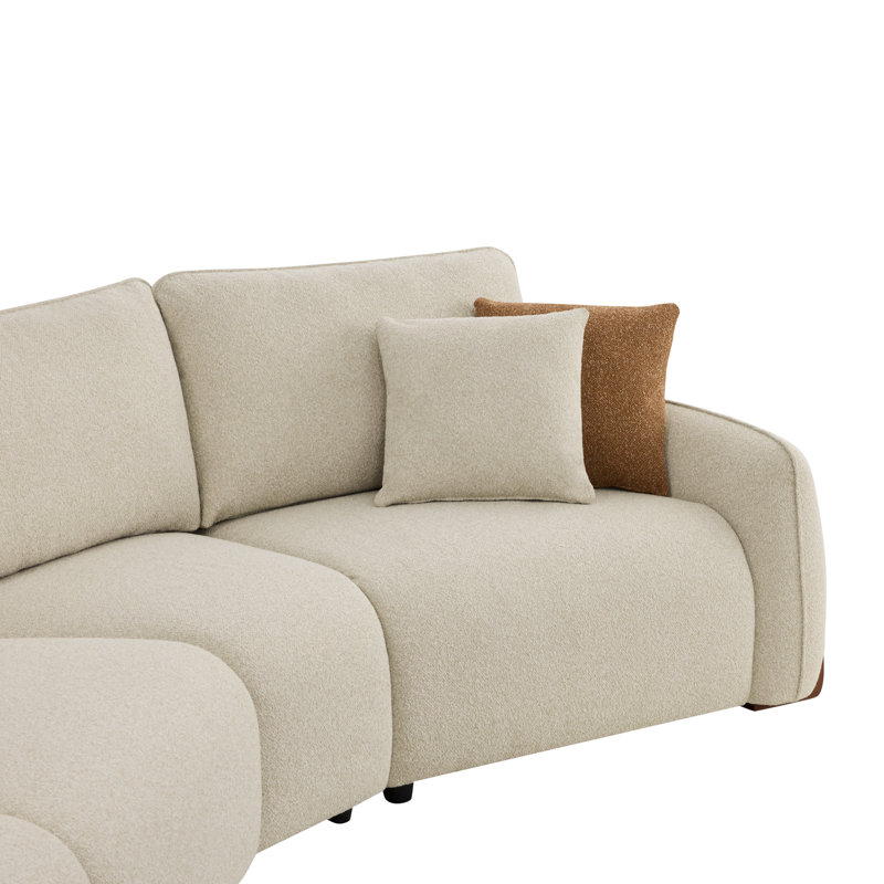  Canapé modulaire rembourré d'angle rembourré avec pieds en bois massif, Polyester sable, H 34,6 po x l 149,2 po x P 75,6 po