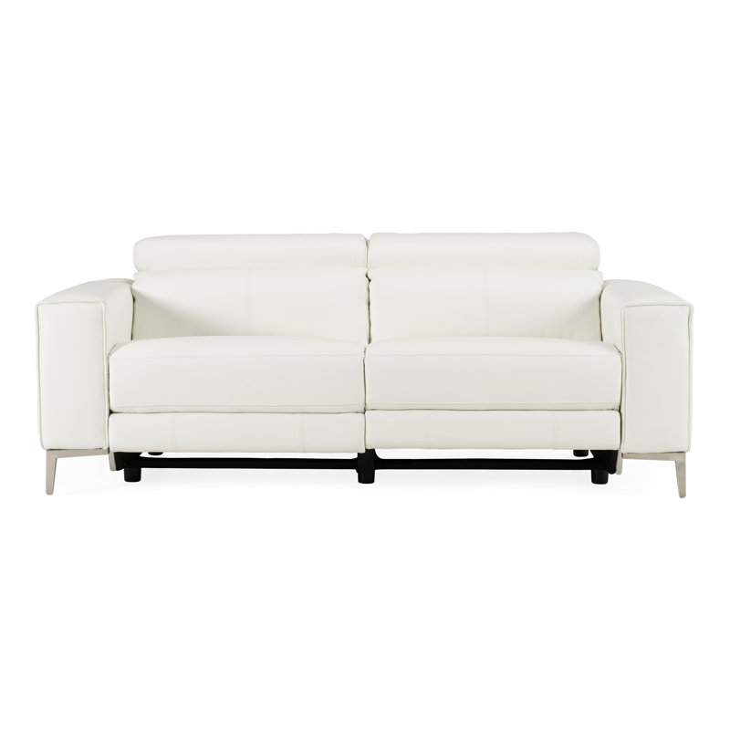 Carey - Modern White Leather Sofa W/ 2 Recliners