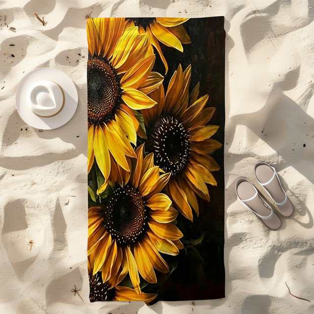  Serviette de plage en microfibre légère, absorbante sans décoloration, 30 po x 60 po, peinture à l'huile de tournesol