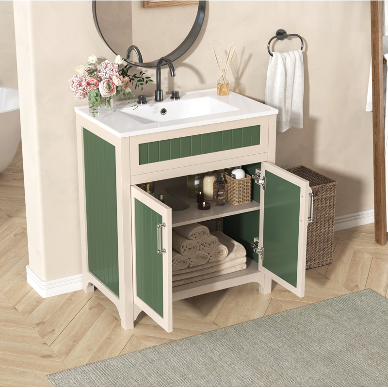 Ensemble de meuble-lavabo 30 po avec lavabo en céramique, cadre en bois massif