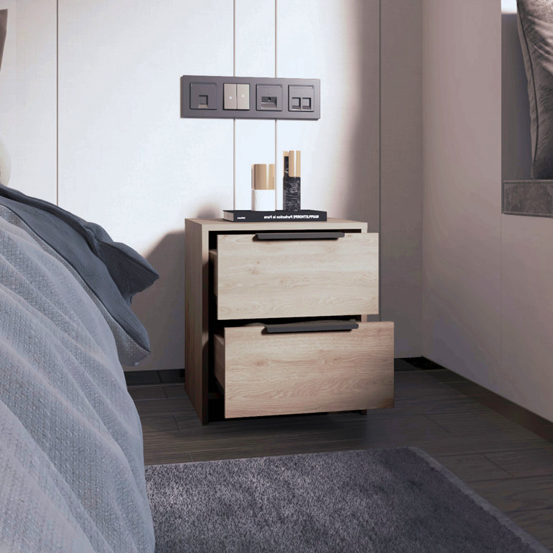 Table de chevet à 2 tiroirs pour la chambre à coucher, Beige