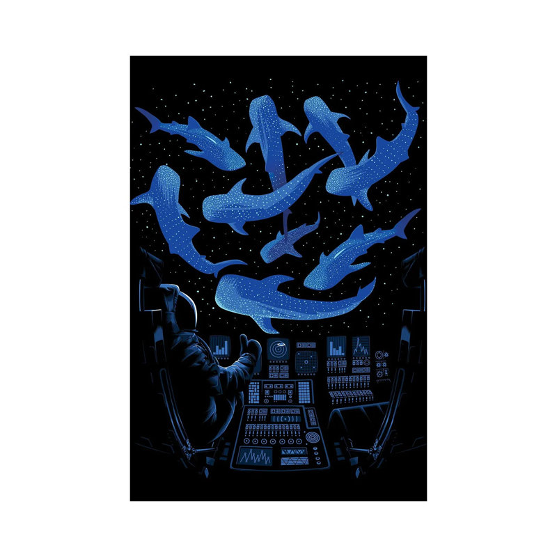 Shark Whales Astronaut by Alberto Perez - Wrapped Canvas Painting, 66.04cm H x 45.72cm W x 1.91cm D