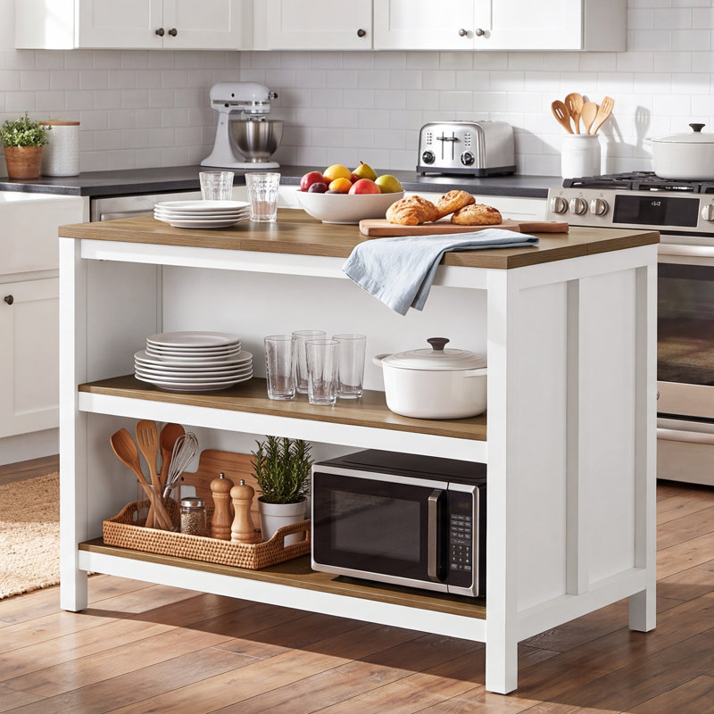 47.24" Farmhouse Kitchen Island with Open Storage Shelves